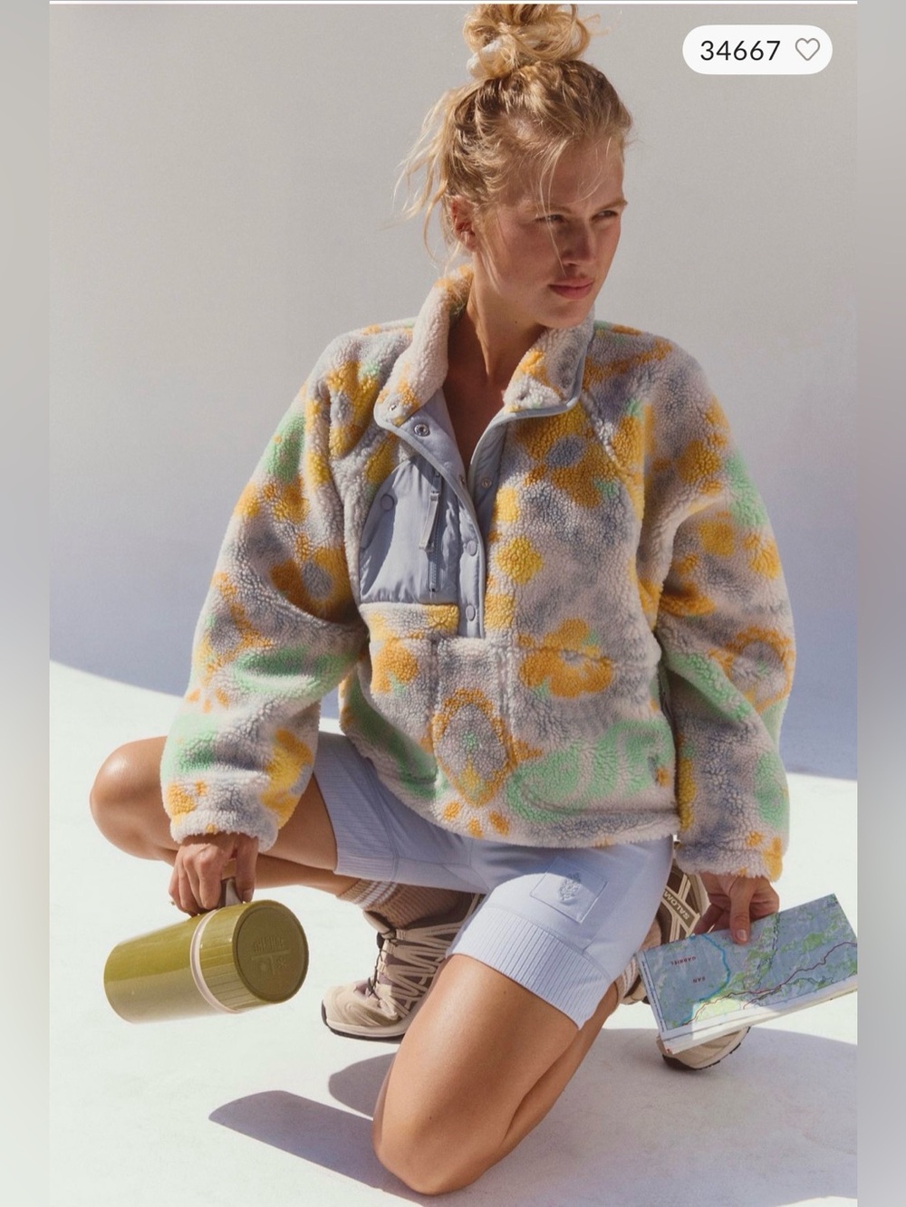FP Movement Hit The Slopes Printed Fleece Pullover in Lilypad Combo XS NWT